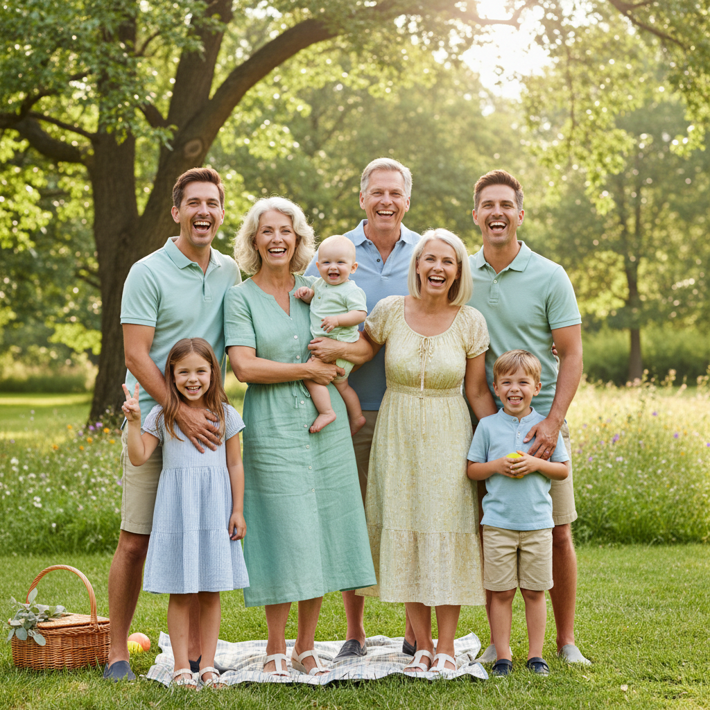 Familia multigeneracional feliz al aire libre